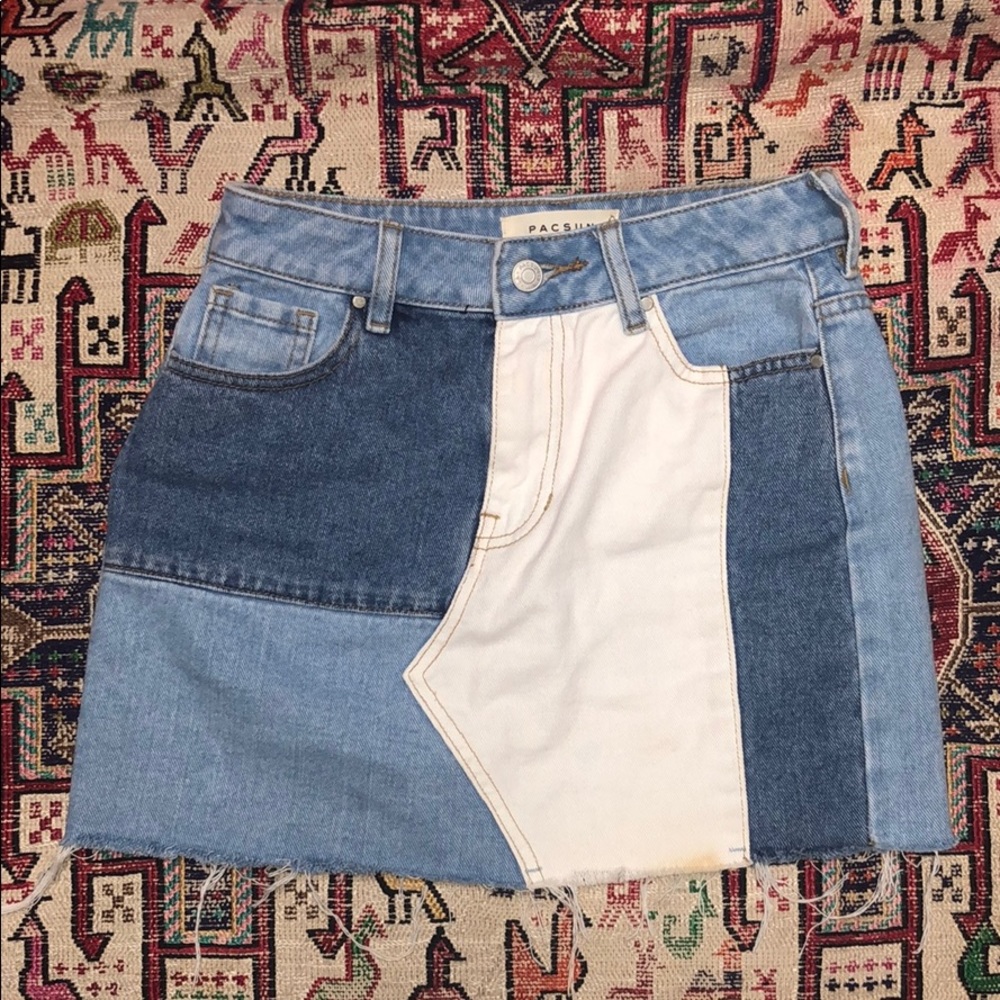 Distressed denim skirt